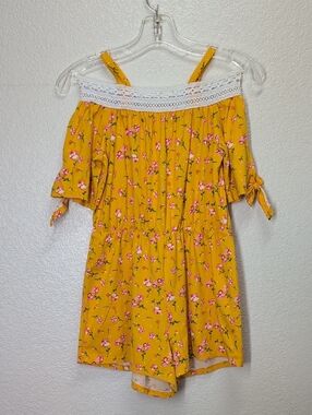 Heart and Arrow | Girls | Yellow Gold Romper with Pink Flowers